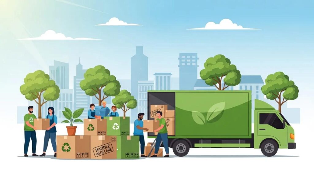 Stacked reusable moving crates ready for transport