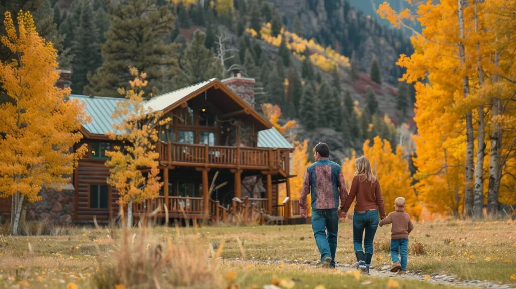 A happy family in colorado in a nice mountain home